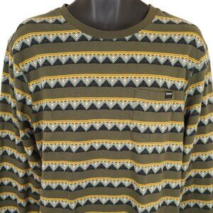 Dravus Surfer T Shirt Mens Size Medium Green Yellow Striped Geometric Pocket Tee